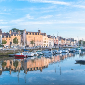 Houses and boats in the port of Vannes, magnificent city in Brittany