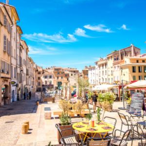 Aix-en-Provence, France - Cardeurs square with cafes and restaurants in the old town of Aix-en-Prove